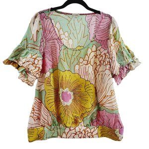 Anthropologie Floral Blouse - Pink, Green, Yellow